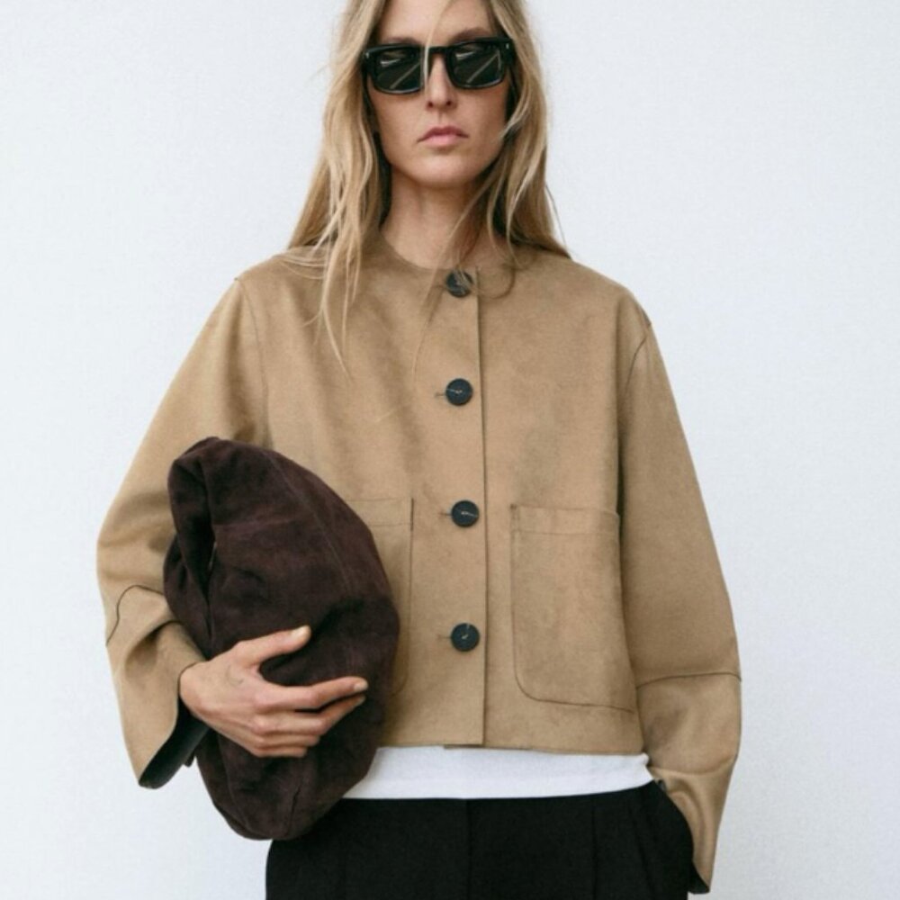 Zara Faux Taupe Suede Jacket Size S